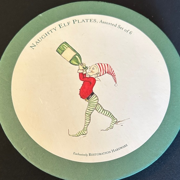 Restoration Hardware Naughty Elf Plate Set (6) vintage - Picture 1 of 10
